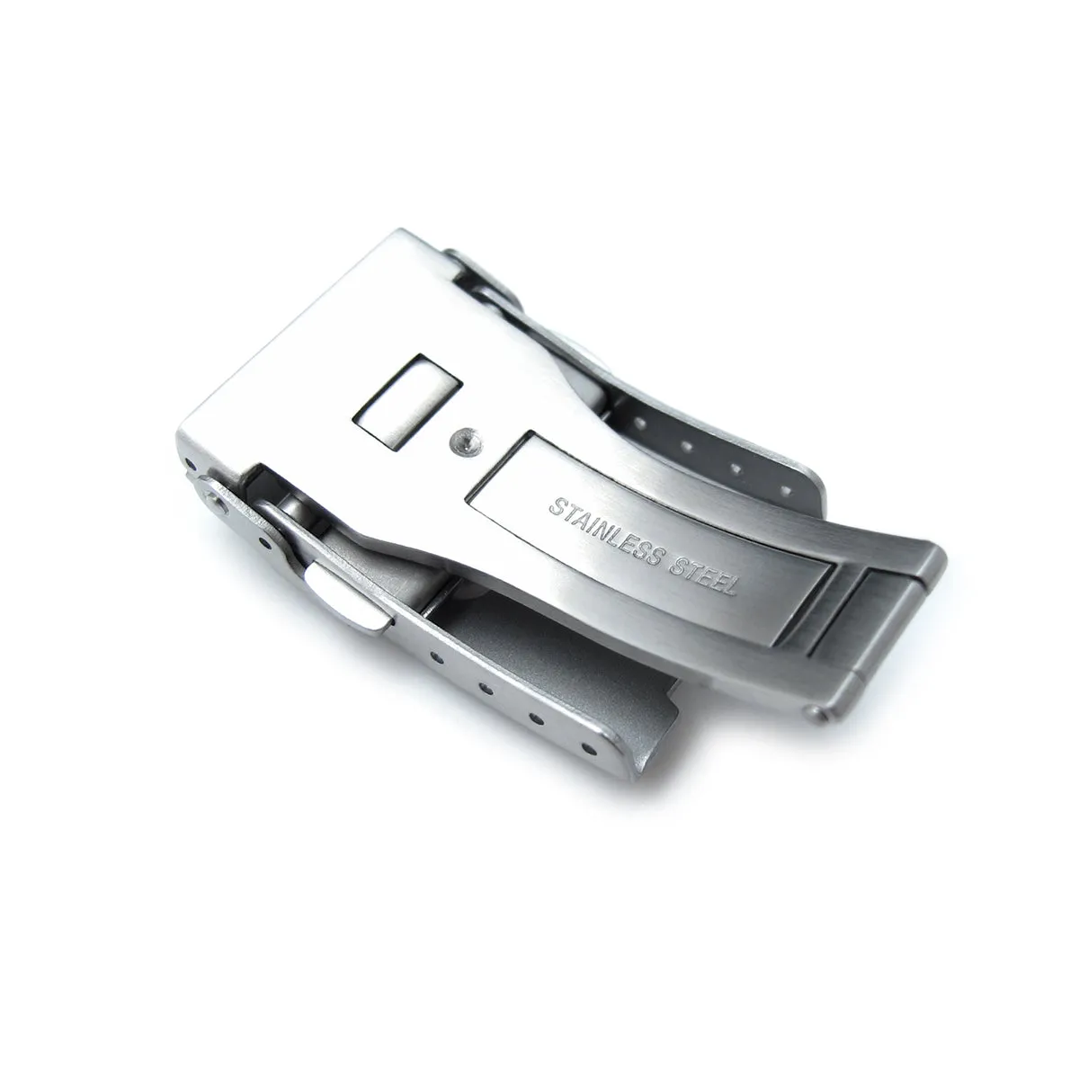 20mm Brushed Stainless Steel Push Button Diver Clasp for Watch Band, 4 adjust holes and improved Flip-Lock