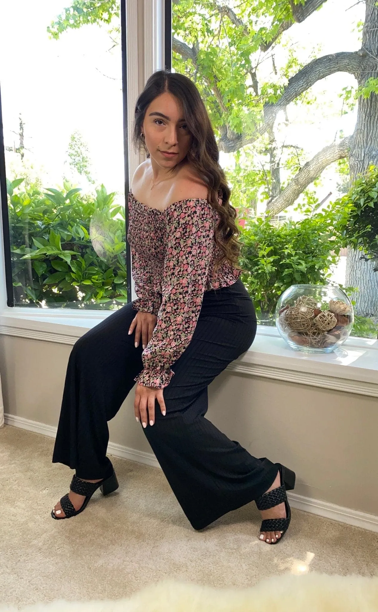Amanda Floral Off The Shoulder Crop Top