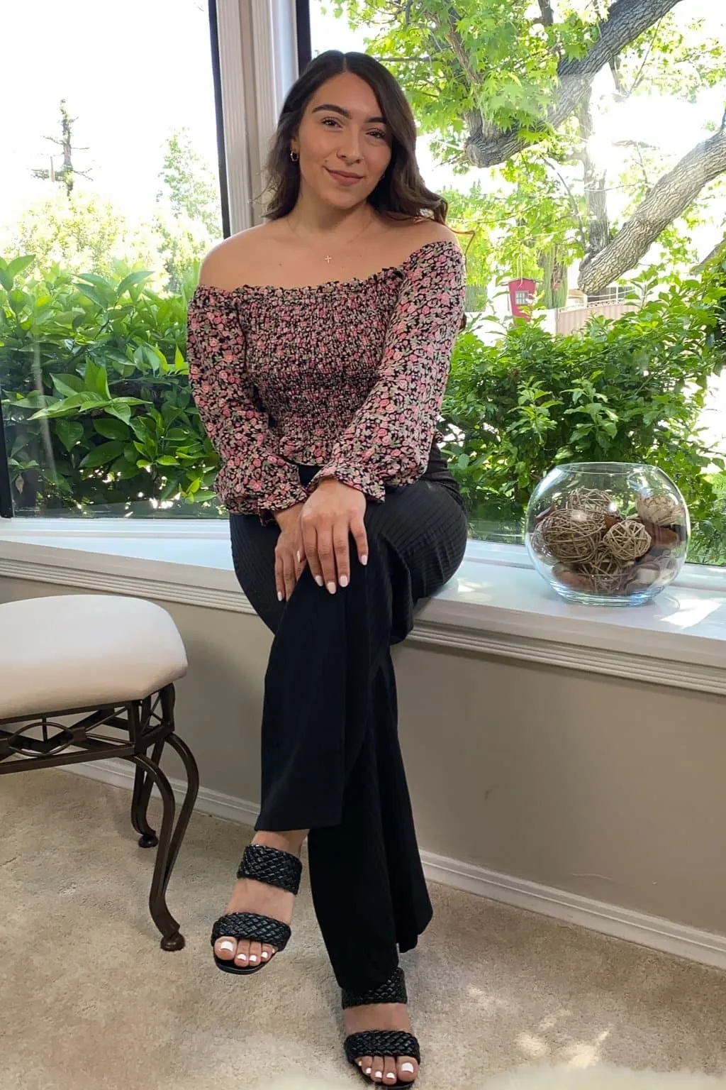 Amanda Floral Off The Shoulder Crop Top