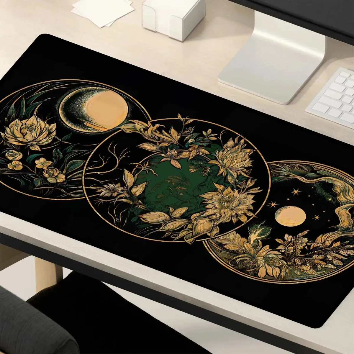 Art Nouveau Celestial Moon Desk Mat – Witch Aesthetic Gaming Mouse Pad