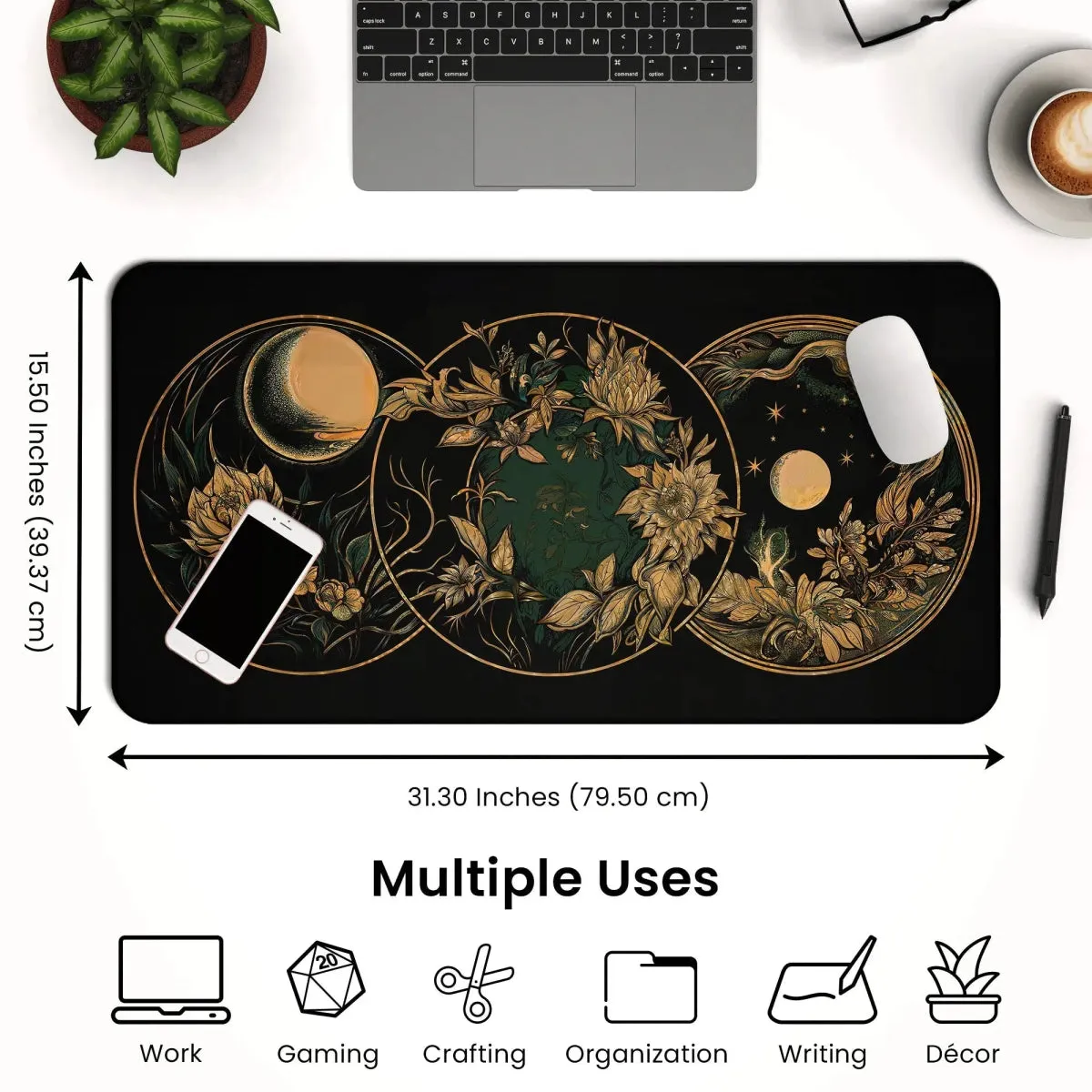 Art Nouveau Celestial Moon Desk Mat – Witch Aesthetic Gaming Mouse Pad