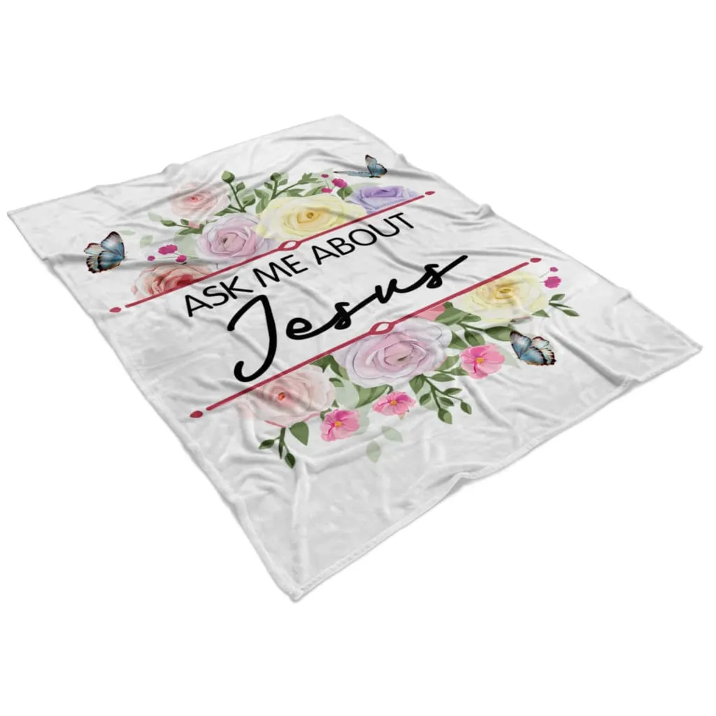 Ask Me About Jesus Fleece Blanket - Christian Blanket - Bible Verse Blanket