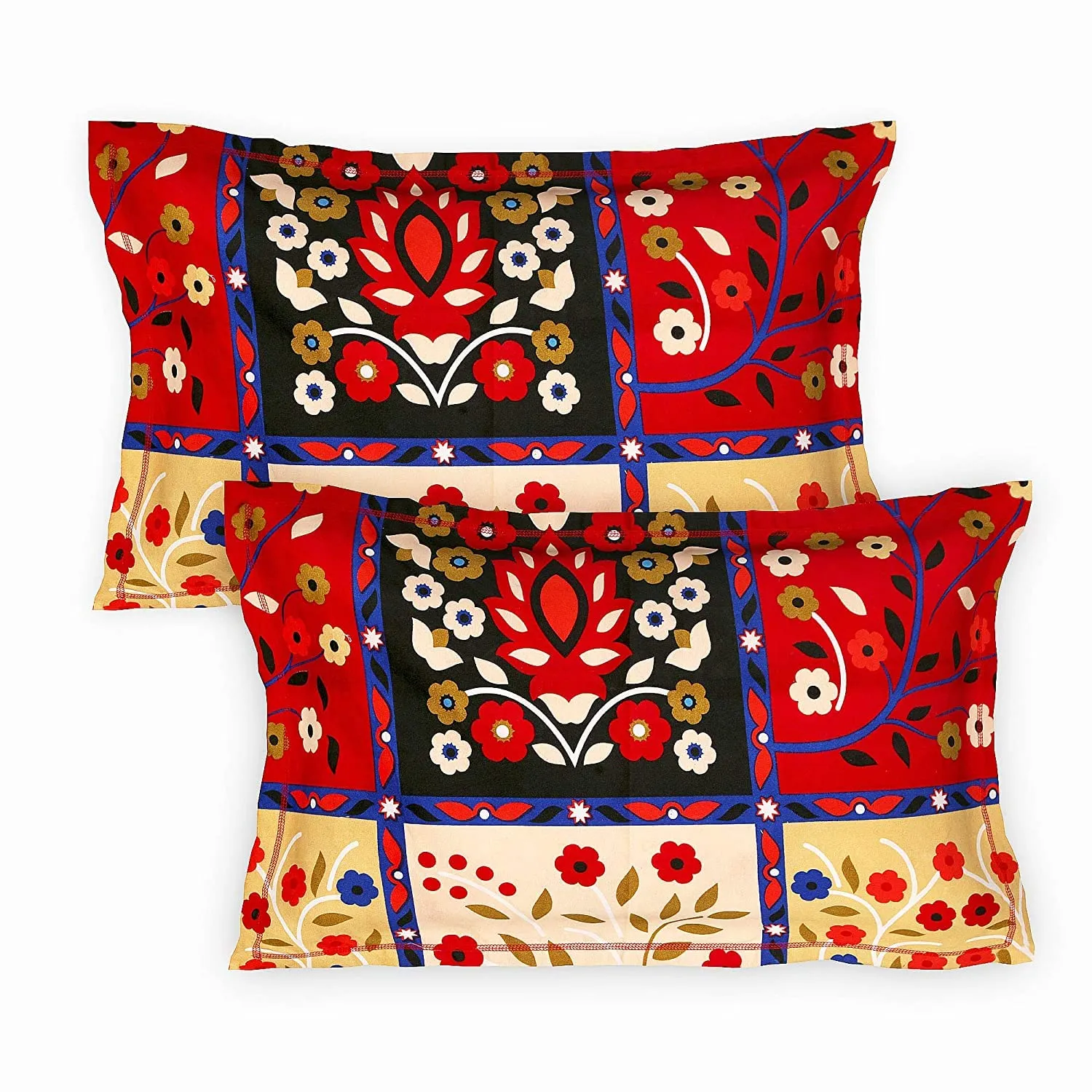 Heart Home Floral Print Luxurious Soft Breathable & Comfortable Cotton Double Bedsheet with 2 Pillow Covers, 90"x100" (Multicolor)
