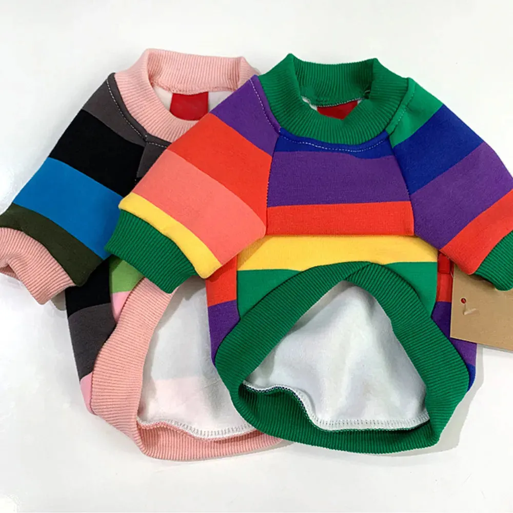 Matching Family Clothes For Pet And Owner Rainbow Stripes With Cartoon Giraffe