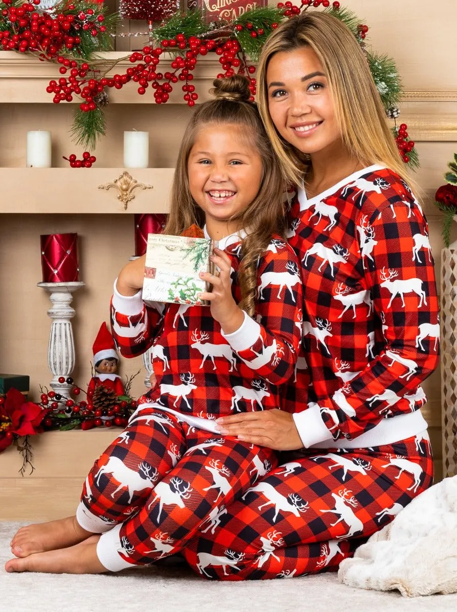 Mommy and Me Reindeer Plaid Pajama Set