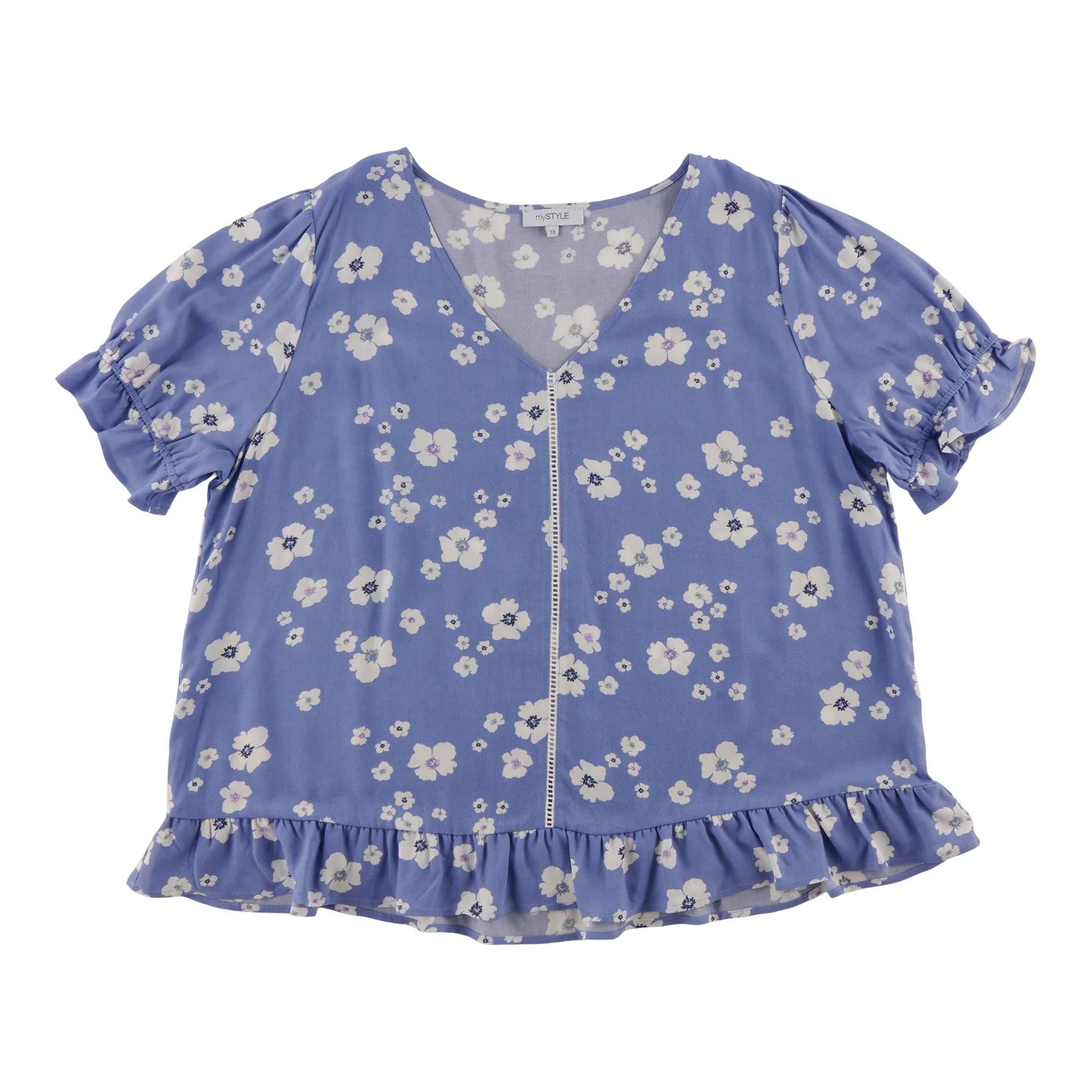 mySTYLE Women's Plus V-Neck Short Sleeve Blouse