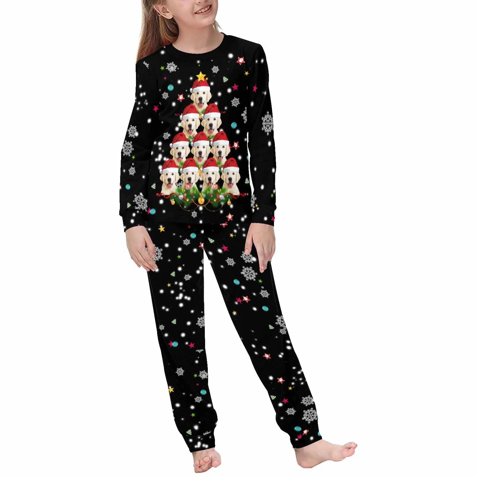Personalized Family Matching Long Sleeve Pajamas Set Custom Face Christmas Santa Claus Nightwear