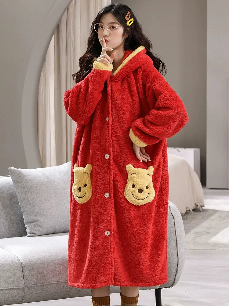 Plus Velvet Coral Velvet Pajamas Nightgown  Cute Bathrobe and Nightdress for Women
