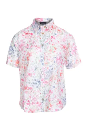 Printed Broderie Anglaise Shirt | PINK WATERCOLOUR | 8401A1