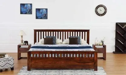 RJ ART Solid Wood King Bed (Finish Color - Dark Honey Finish, Delivery Condition - DIY(Do-It-Yourself))