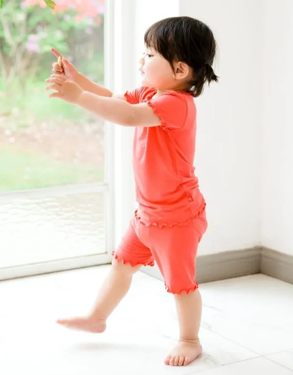 Shirring Hot Pink Short Sleeve Pajamas