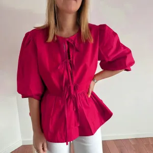 Summer Casual Loose Half Sleeve Open Front Tie Up Solid Color Plaid Ruffle Hem Spring Blouse