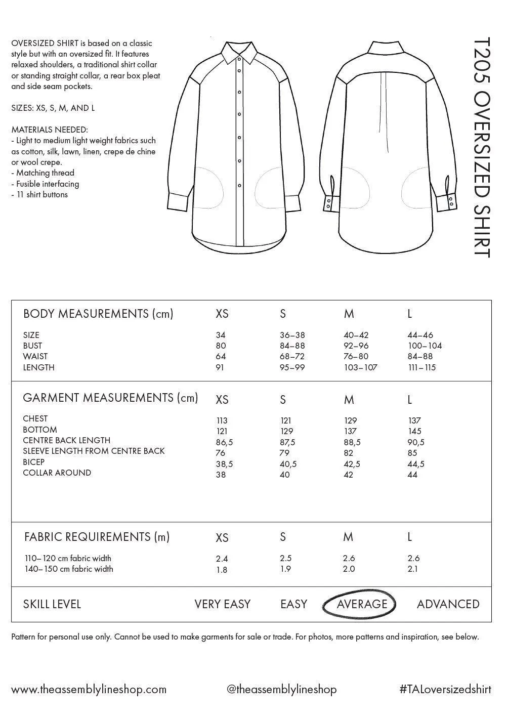 The ASSEMBLY LINE • Oversized Shirt Sewing Pattern (XL - 3XL)