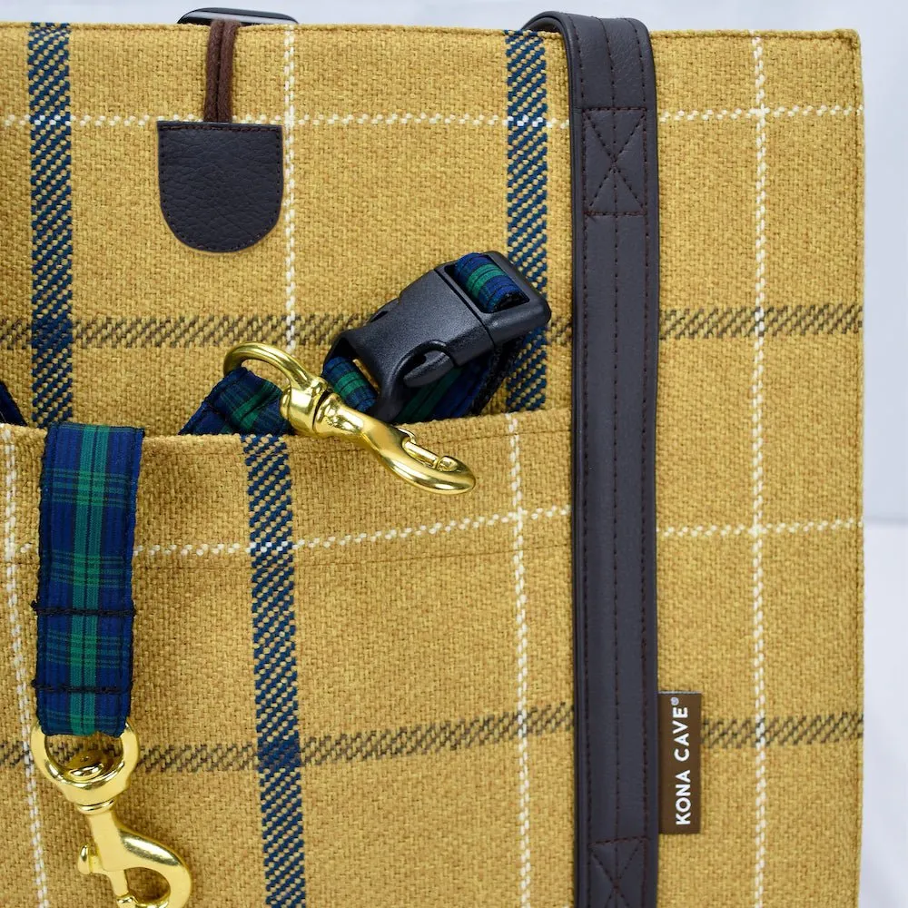 Travel Dog Bed - Gold Country Plaid with Fluffy Wool Lining