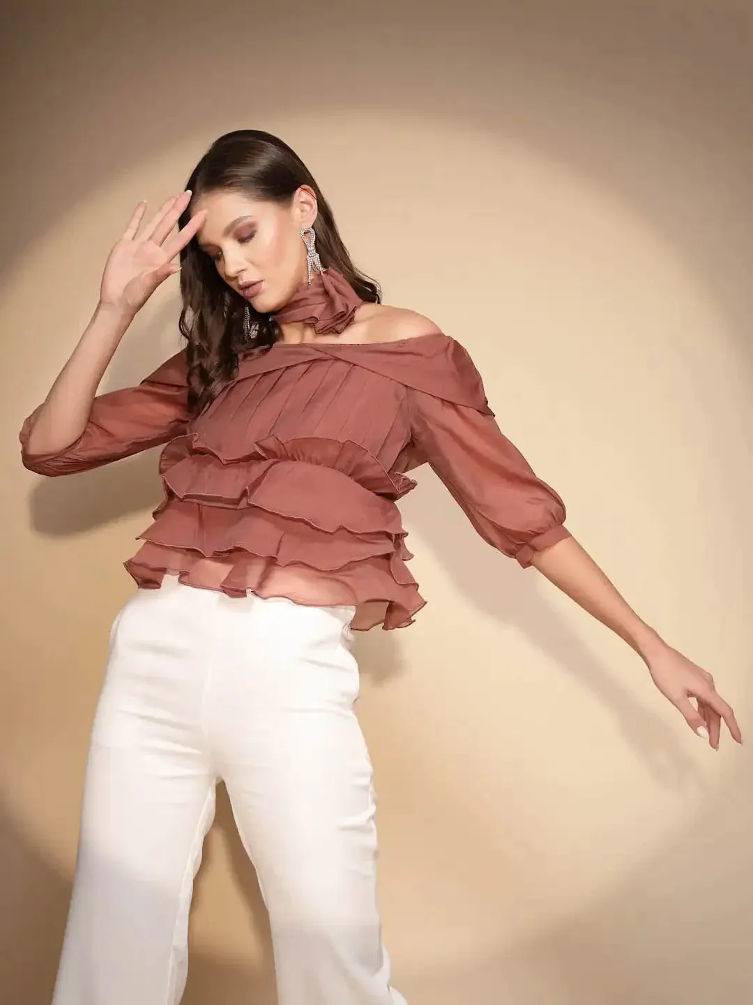 Women's Solid off Shoulder Blouson Top