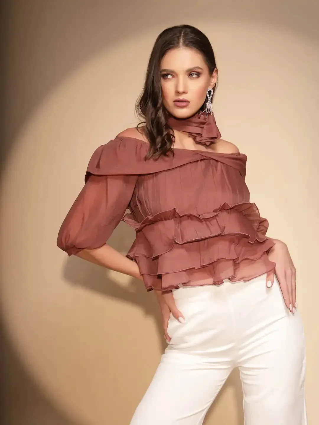 Women's Solid off Shoulder Blouson Top